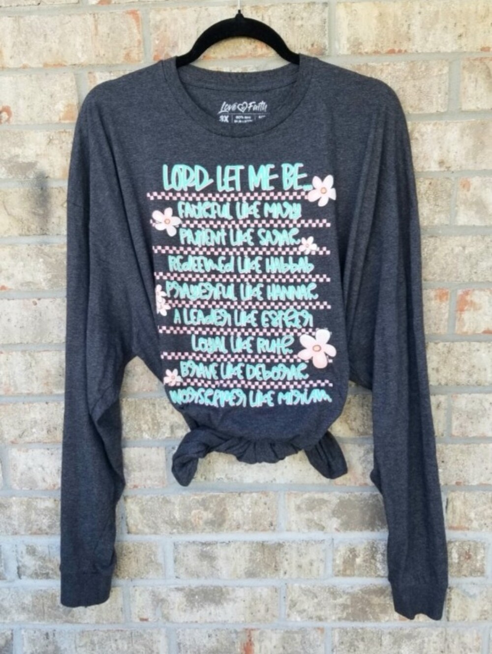 GOD FAITH DK GRAY Graphic TShirt (Women 3X) Long Sleeve Scripture Faith TShirt